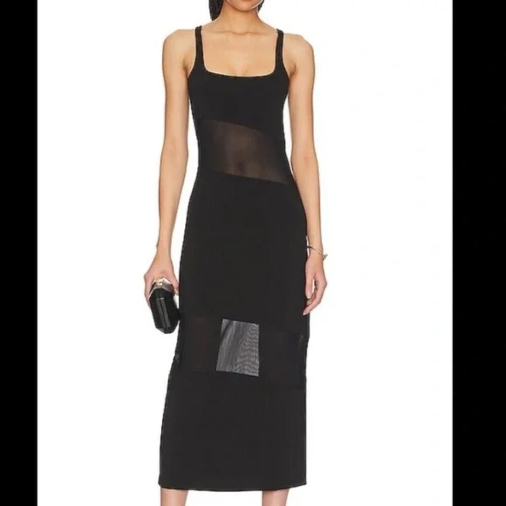 Solid & Striped The Kimberly Dress Mesh Inset Sheer Panels Midi Dress Size Large